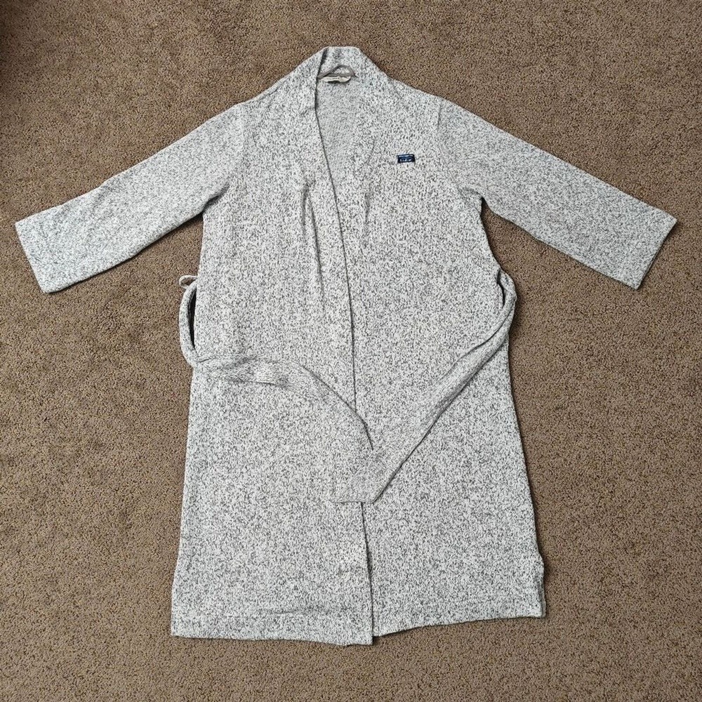 LL Bean Womens Gray Marled Sweater Fleece Robe 507457 Small Regular Tie Waist - Picture 15 of 15